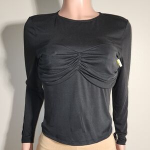 Elodie Black Long Sleeve Gathered Top